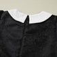 Black Floral Embossed Puff Sleeve Colorblock Bow Collared Mini Dress