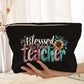 Black Blessed Teacher Flower Pencil Print Corduroy Storage Bag