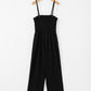 Black Spaghetti Straps Shirred Bodice Pocketed Wide Leg Jumpsuit