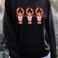 Black Cute Bow Crawfish Printed Drop Shoulder Sweatshirt