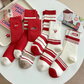 Racing Red Love Embroidered Ribbed Color Block Crew Socks