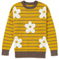 Yellow Stripe Daisy Floral Knitted Round Neck Sweater