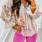 Multicolour Boho Floral Patched Ruffled Sleeve Tied Neck Blouse