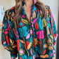 Green Floral Knot Split Neck Puff Sleeve Blouse