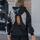 Sequin Wings Pattern Back Slit Hooded Sweatshirt & Shorts Set