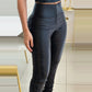 PU Leather Stretchy Waist Zipper Design Skinny Pants