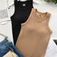 2 Piece Built in Bra Crewneck Tank Top Terry Towelling Lined Sleeveless Slim Fit Layering Shirt Tops