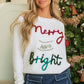 White Tinsel Merry and Bright Graphic Christmas Sweater