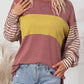 Fiery Red Colorblock Striped Bishop Sleeve Top