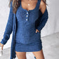 Pocket Design Buttoned Ribbed Casual Dress & Long Sleeve Open Front Coat