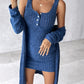 Pocket Design Buttoned Ribbed Casual Dress & Long Sleeve Open Front Coat