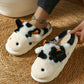 White Cute Cow Thick Sole Plush Thermal Home Slippers