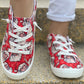 Fiery Red Christmas Santa Print Lace Up Flat Shoes