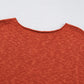 Orange Solid Color Split V Neck Short Sleeve Sweater