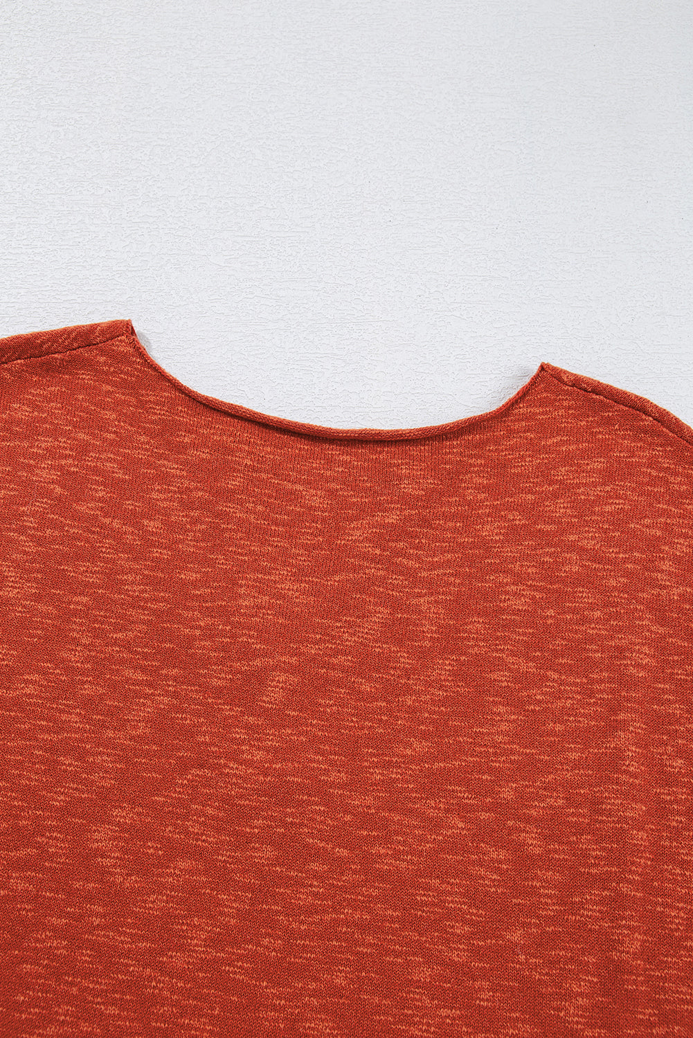 Orange Solid Color Split V Neck Short Sleeve Sweater