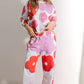 White Floral Print Pullover Top Sweatpants Lounge Set