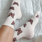 White Butterfly Pattern Ribbed Edge Soft Crew Socks