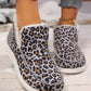 Dark Grey Leopard Print Ankle Patched Flat Winter Fur Boots