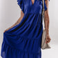 Bluing Ruffled Short Sleeve Collared V Neck Tiered Midi Dress