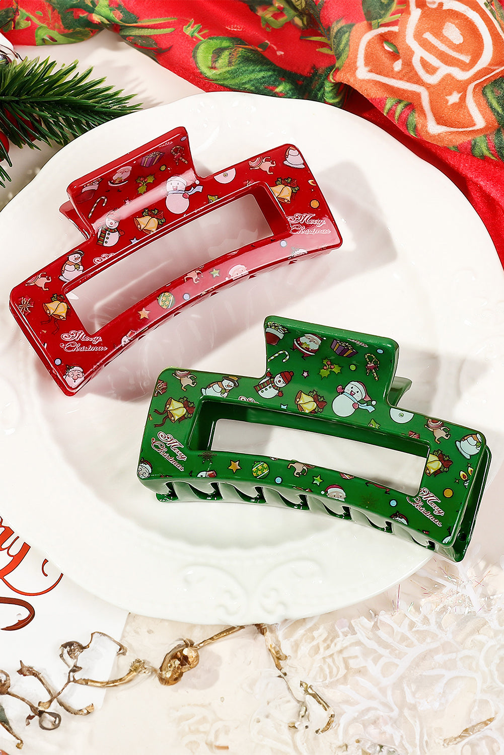 Racing Red Cartoon Christmas Pattern Print Hollow Out Hair Clip