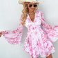 Floral Print Bell Sleeve Plunge Dress