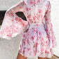 Floral Print Bell Sleeve Plunge Dress