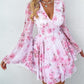 Floral Print Bell Sleeve Plunge Dress