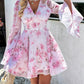 Floral Print Bell Sleeve Plunge Dress