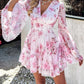 Floral Print Bell Sleeve Plunge Dress