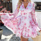 Floral Print Bell Sleeve Plunge Dress