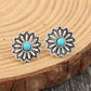 Silvery Western Turquoise Inlay Flower Stud Earrings