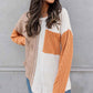 Orange Long Sleeve Colorblock Chest Pocket Textured Knit Top