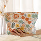 White Floral Print Zipper Corduroy Cosmetic Storage Bag