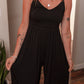 Black Spaghetti Straps Open Back Pleated Wide Leg Jumpsuit