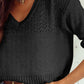 Black Eyelet Pattern Detail V Neck Drop Shoulder Sweater