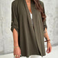 Roll Up Sleeve Casual Coat Open Front Lightweight Cardigan Top