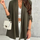 Roll Up Sleeve Casual Coat Open Front Lightweight Cardigan Top