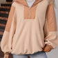 Light French Beige Colorblock Patchwork Half Zip Oversized Sherpa Hoodie