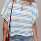 Sky Blue Stripe Boxy Fit Wide Sleeve Sweater T Shirt