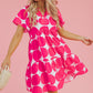 Rose Polka Dot Flutter Sleeve Notched Neck Tiered Flowy Dress