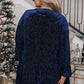 Navy Blue Plus Size Textured Velvet Tiered Button V Neck Dress