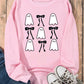 Pink Ghost Bowknot Printed Drop Shoulder Halloween Sweatshirt