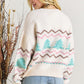 White Striped Christmas Tree Ribbed Trim Drop Shoulder Sweater