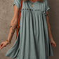 Mist Green Frilled Gathered Seam Round Neck T Shirt Dress