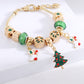 Green Christmas Pendant Adjustable Plated Beaded Bracelet