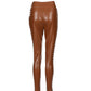 Studded Tied Detail PU Leather Slim Fit Side Sllit High Waist Pants Elegant Pants