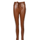 Studded Tied Detail PU Leather Slim Fit Side Sllit High Waist Pants Elegant Pants