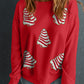 Red Playful Christmas Tree Patched Dropped Shoulder Sweatshirt