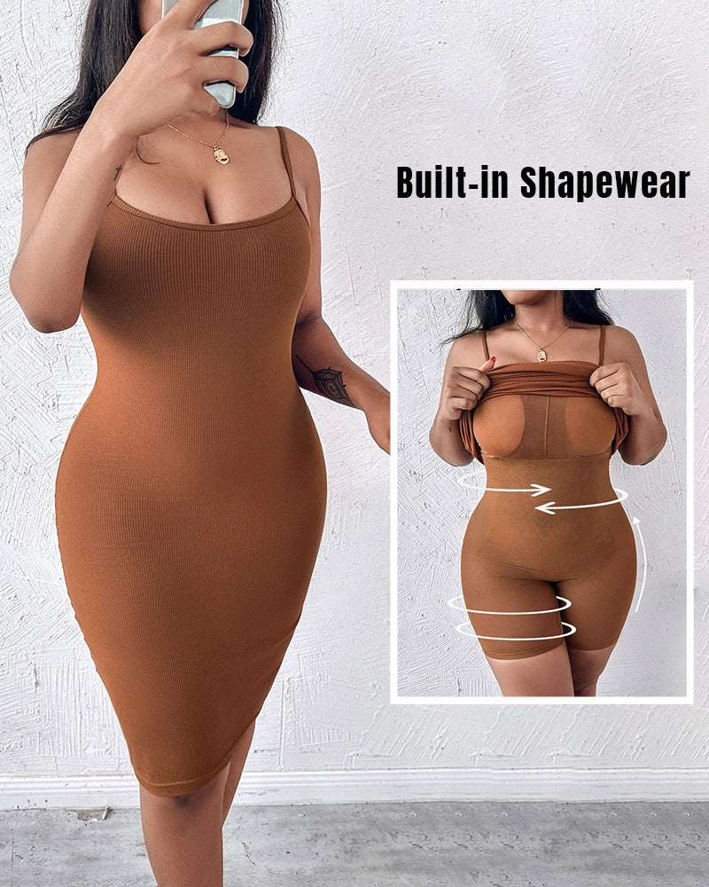 BUILT IN SHAPEWEAR Spaghetti Strap Tummy Control Slip Dress