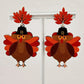 Racing Red Thanksgiving Turkey Leaf Pattern Dangle Earrings